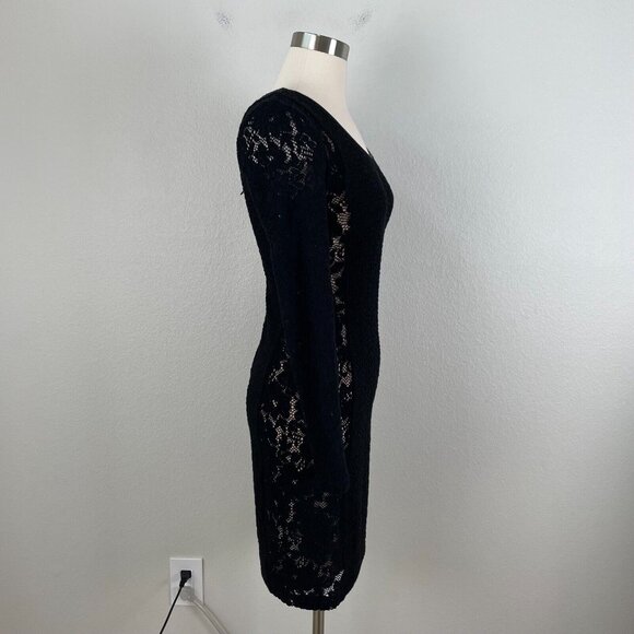 TRACY REESE Size 2 Black Side See Through Lace Bodycon Sexy Dress Long Sleeve - Picture 5 of 13
